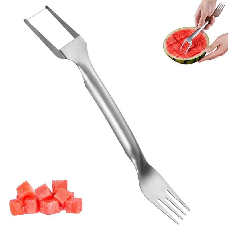 2024 Upgraded 2-in-1 Stainless Steel Fruit Cutter & Watermelon Slicer - Dual Head Kitchen Tool for Fruits, Melons, Pineapple - Perfect for Home, Picnics, BBQs & Party Food Prep (1 Piece)