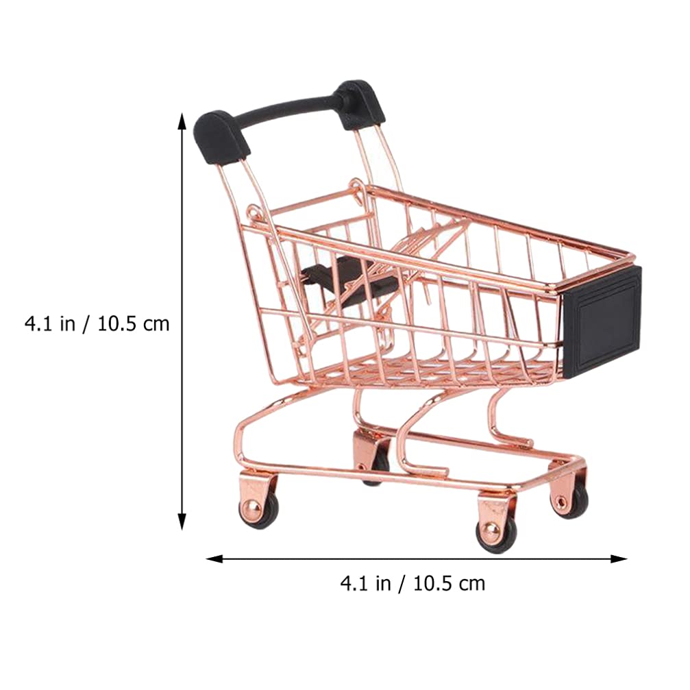 BESTOYARD Mini Shopping Cart - Metal Beauty Makeup Sponge Holder & Tiny Grocery Handcart - Cute Supermarket Toy for Kids Room Storage & Bathroom Organization