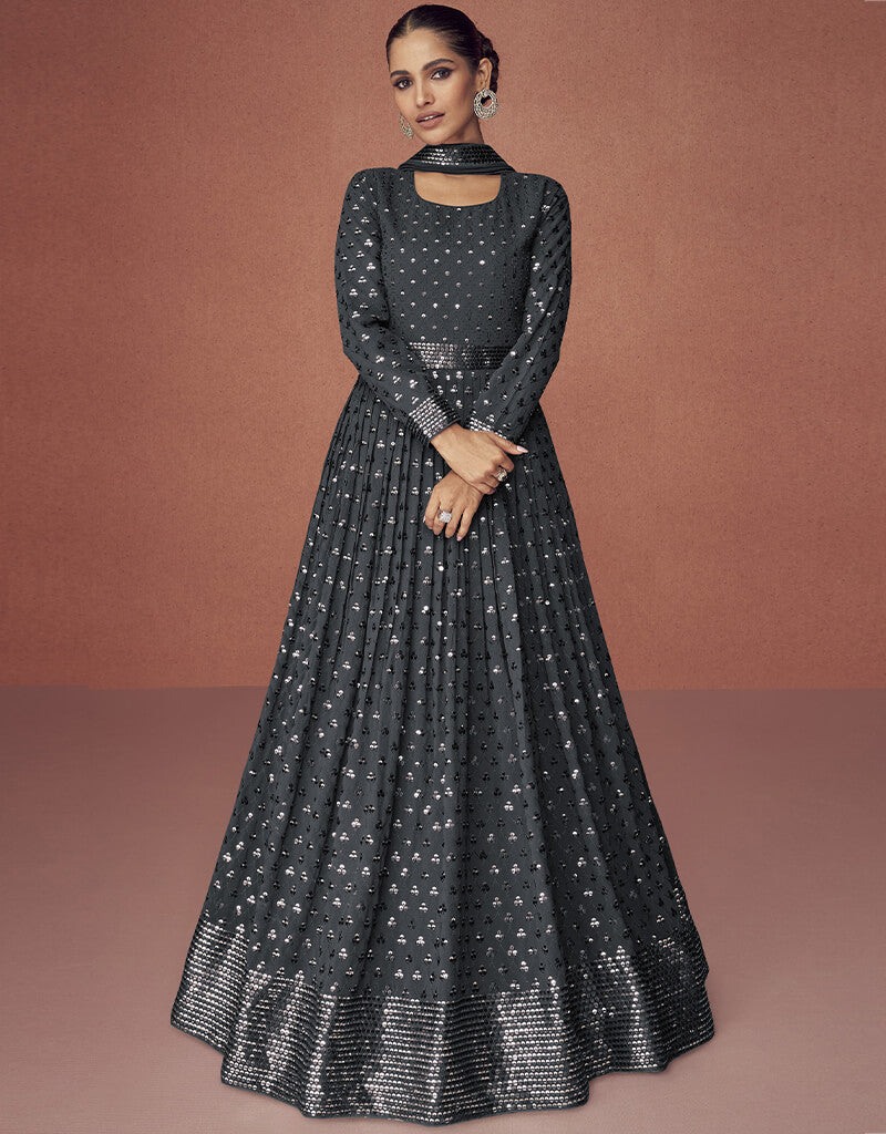 Elegant Black Faux Georgette Anarkali Salwar Suit - Indian Ethnic Wear for Women | Perfect for Weddings, Parties & Festive Occasions