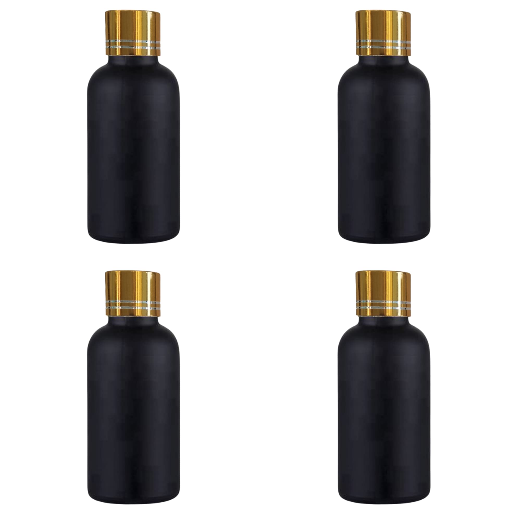 4-Pack Refillable Black Matte Round Glass Bottles (30ml) with Golden Cap & V Drop Nozzle - Perfect for Cosmetics, Serums, Essential Oils, DIY Blends & Travel - Ideal for Skincare, Aromatherapy & Gift Packaging