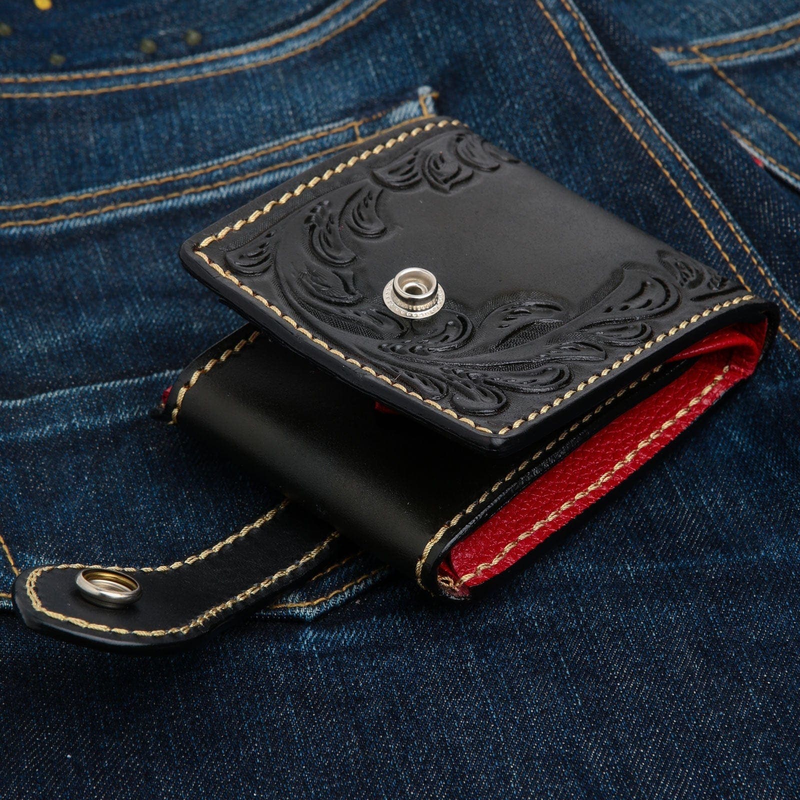 Authentic Leather Turquoise Indian Cowboy Floral Biker Wallet for Men - Handmade Western Style Money Clip Billfold (Perfect for Bikers, Riders & Western Fashion Enthusiasts)
