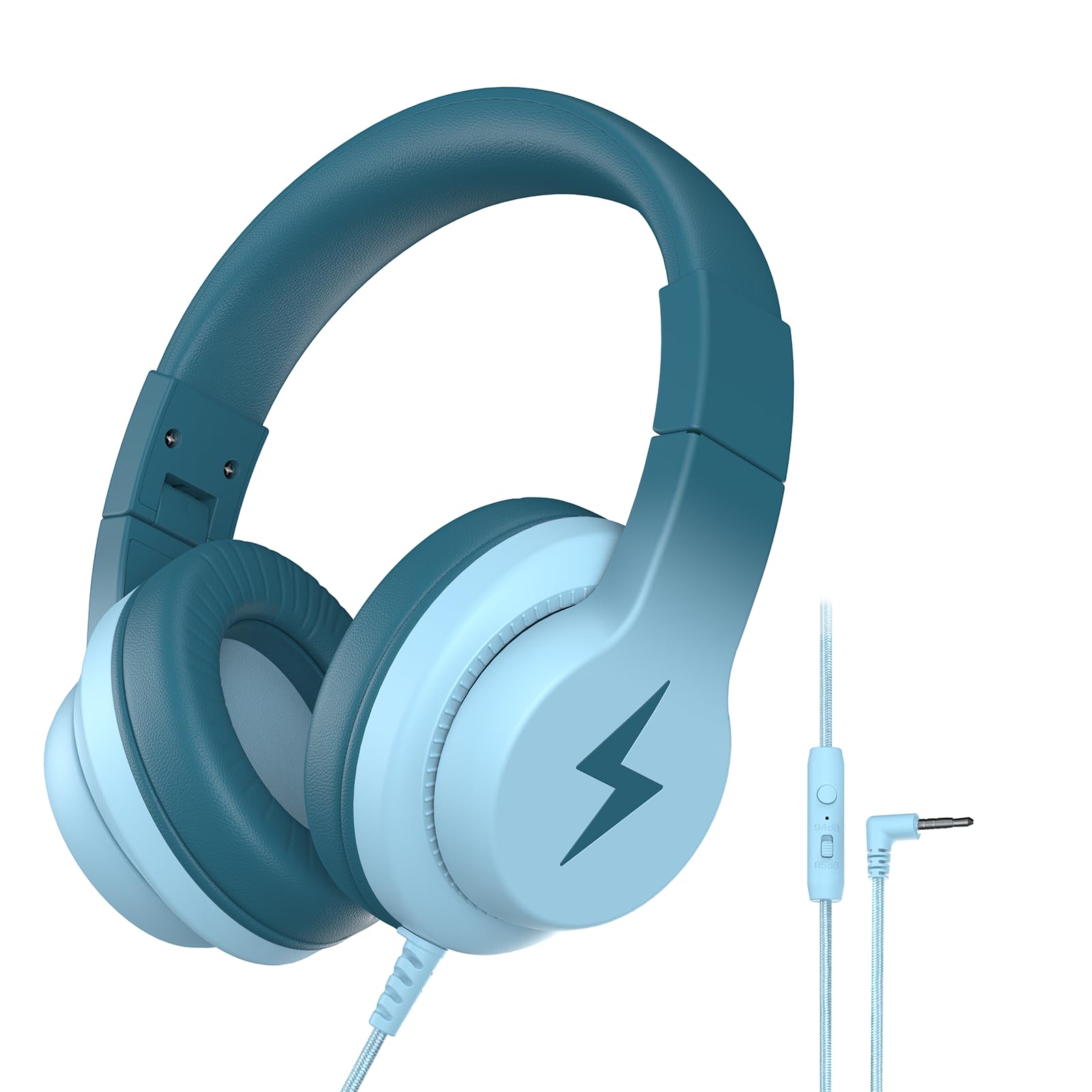 Kids Wired Over-Ear Headphones with Microphone - 85/94dB Volume Limiter for Boys & Girls, Foldable Gradient Green Headphones for Learning, Online Classes & Entertainment | Safe for School, Travel & Home Use
