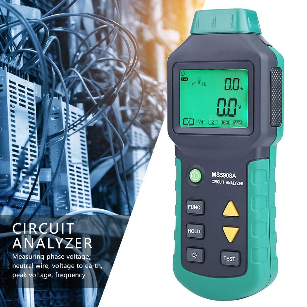 MS5908A LCD Circuit Analyzer - 100-240V AC RMS Voltage Tester with GFCI/RCD Fault Detection (US Plug) - Ideal for Electricians, HVAC Technicians, and DIY Home Electrical Testing