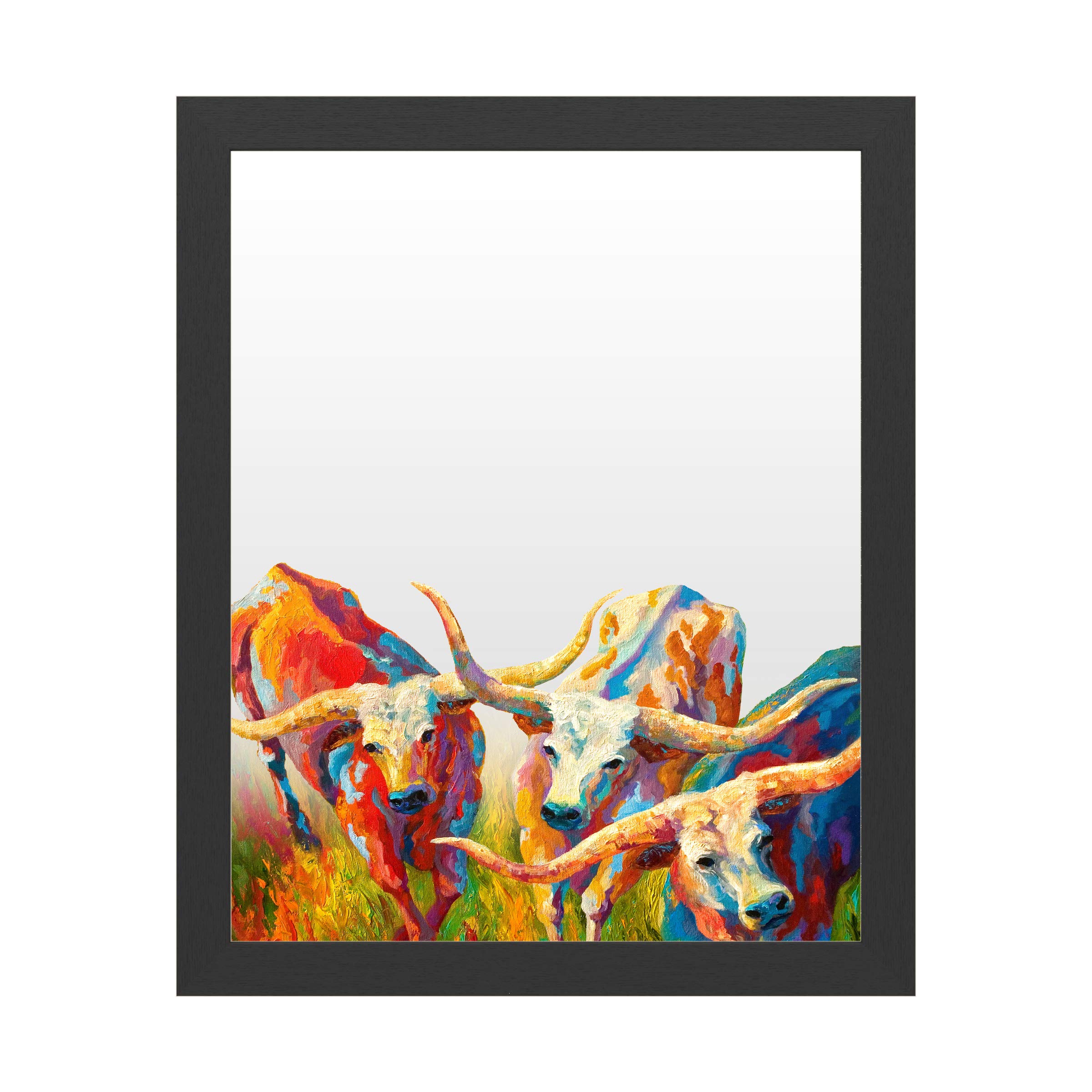 Trademark Fine Art Dance of The Longhorns by Marion Rose - 16x20 Inch White Framed Canvas Wall Art - Western Home Decor for Living Room, Bedroom & Office - Multiple Color Options