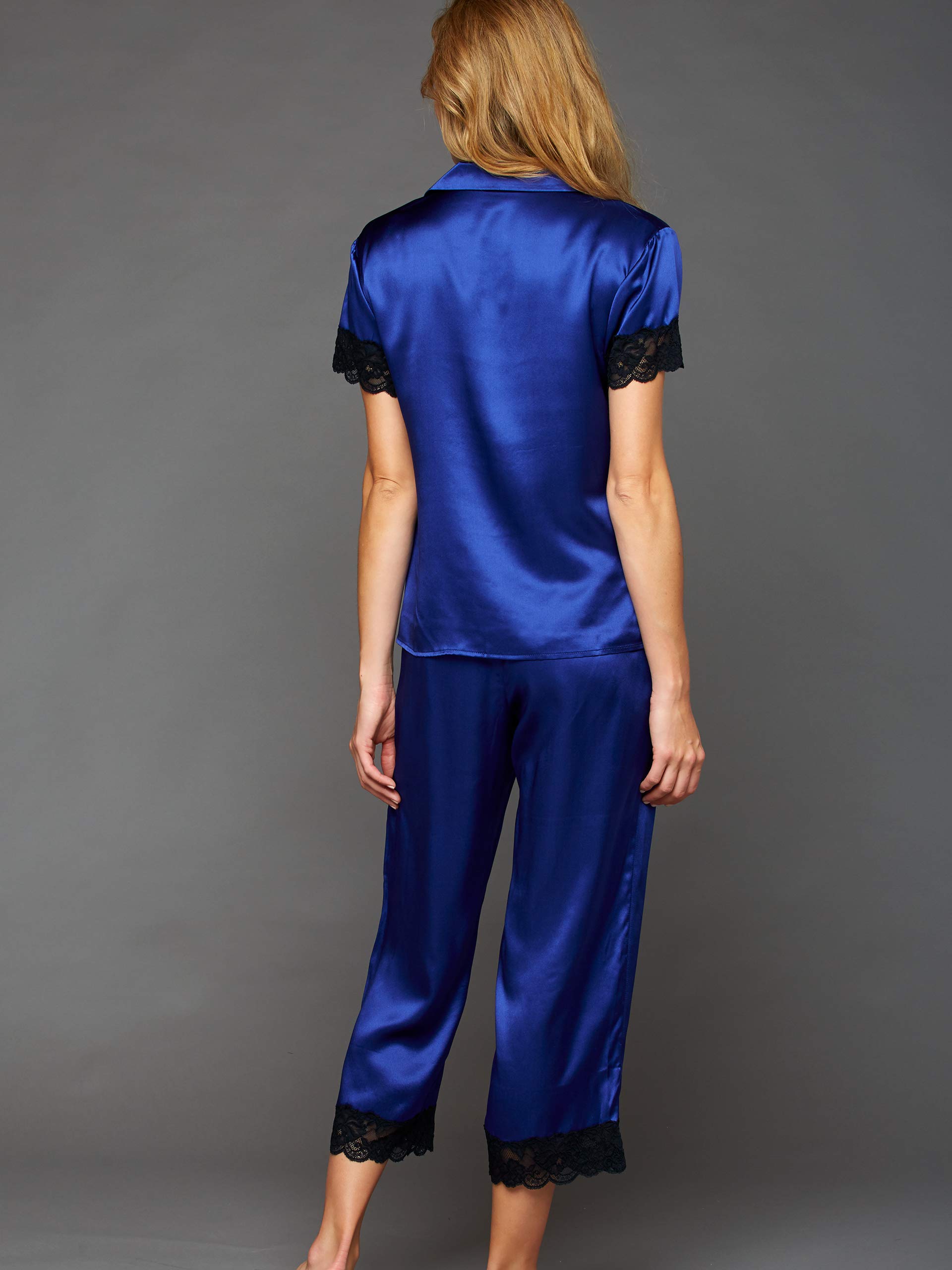 Luxury 100% Silk Pajama Set for Women - Elegant Lace Trim Cropped Sleepwear | Tresor Delice | Perfect for Bridal Shower, Honeymoon & Romantic Getaways