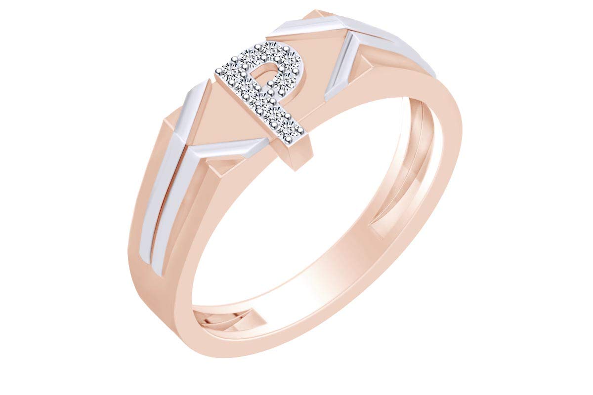 Elegant Round White Natural Diamond Accent Initial Letter 'P' Two-Tone Ring - Perfect for Anniversary Gifts, Engagement, or Personalized Jewelry