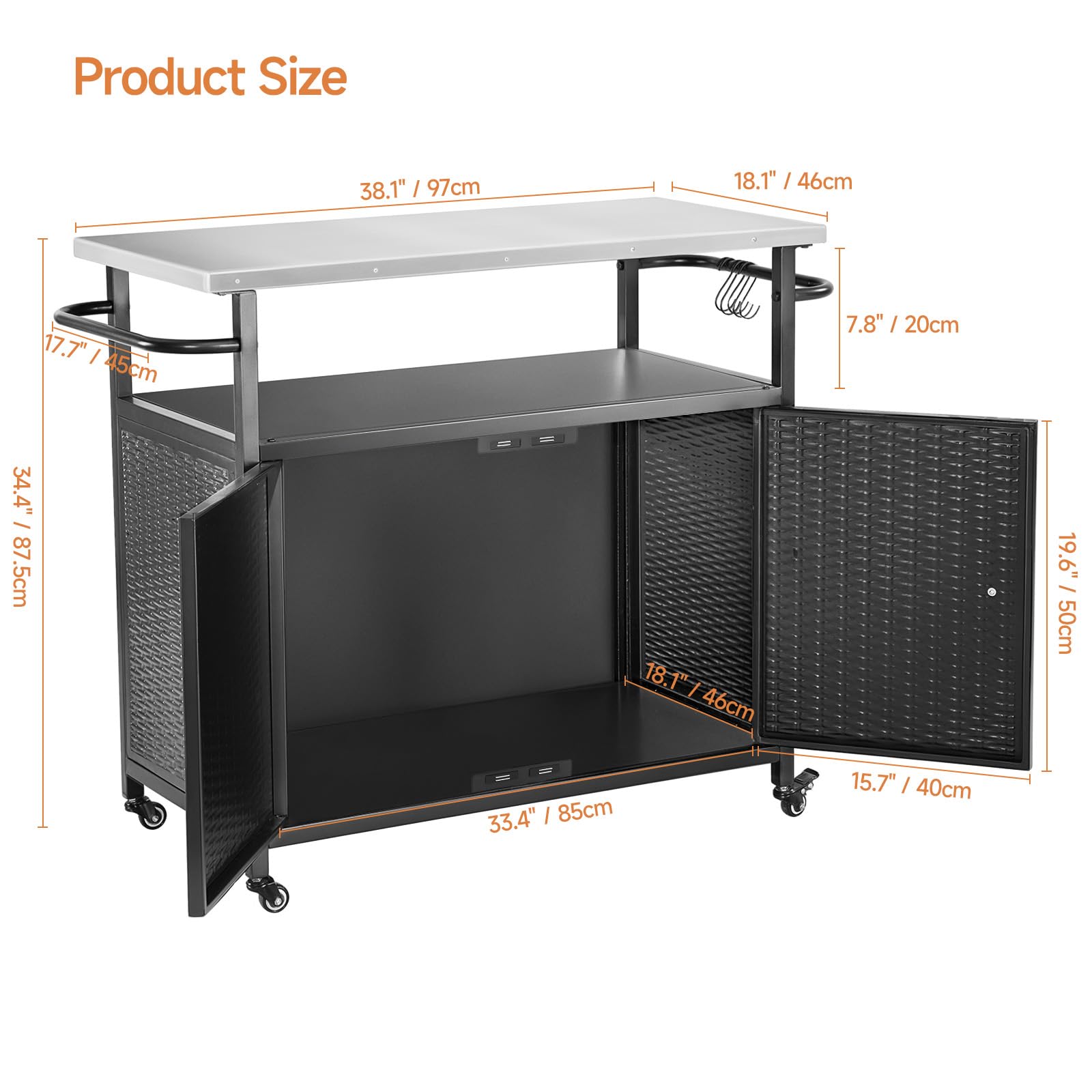 Outdoor Storage Cabinet with Wheels - Stainless Steel Top Kitchen Island Cart for BBQ, Patio & Backyard - Perfect for Outdoor Entertaining, Grilling & Garden Storage