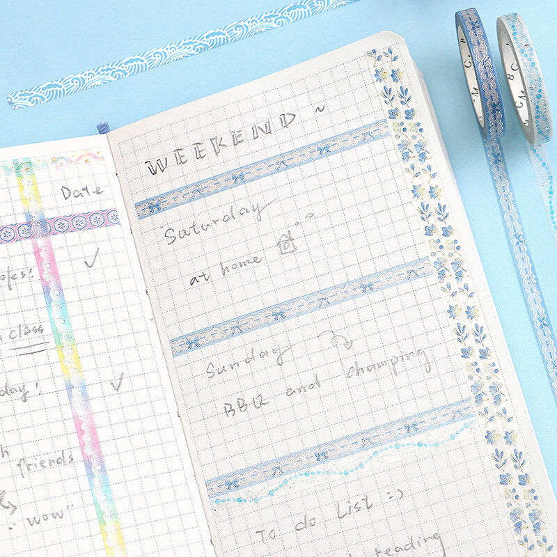 Blue Pearl Slim Washi Tape - Decorative Japanese Paper Tape for Scrapbooking, Journaling, Gift Wrapping & DIY Crafts - Perfect for Bullet Journals, Planners, and Home Decor