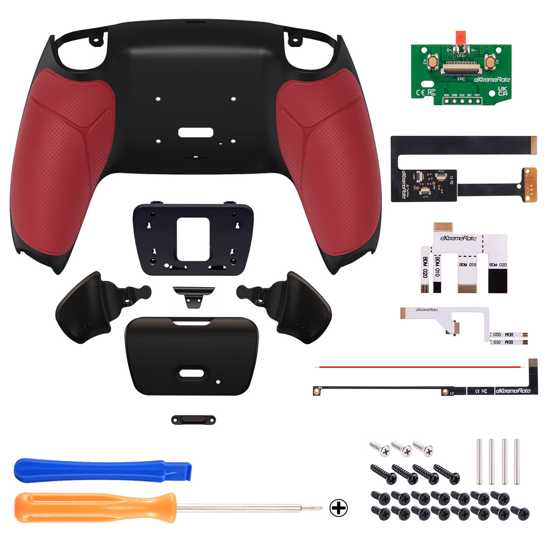 eXtremeRate Remappable Rise 2.0 Remap Kit for PS5 Controller BDM 010 & BDM 020 - Rubberized Red Back Buttons | Customizable Gaming Accessories for Enhanced Playstation 5 Performance | Perfect for FPS, Racing & Competitive Gaming