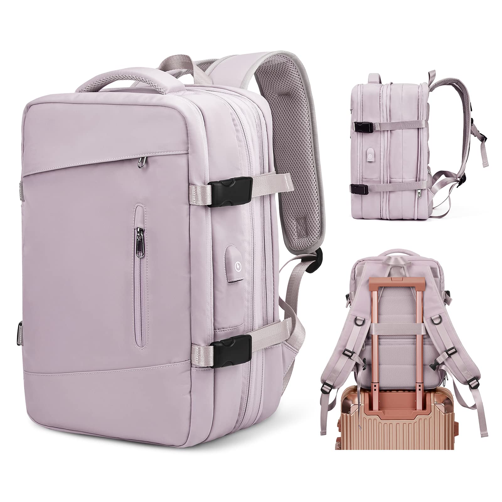 VGCUB Large Travel Backpack - Airline Approved Carry On Backpack for Women & Men, Waterproof Expandable Gym & Business Laptop Backpack, Daypack for Travel, Work & Outdoor Activities - Pink