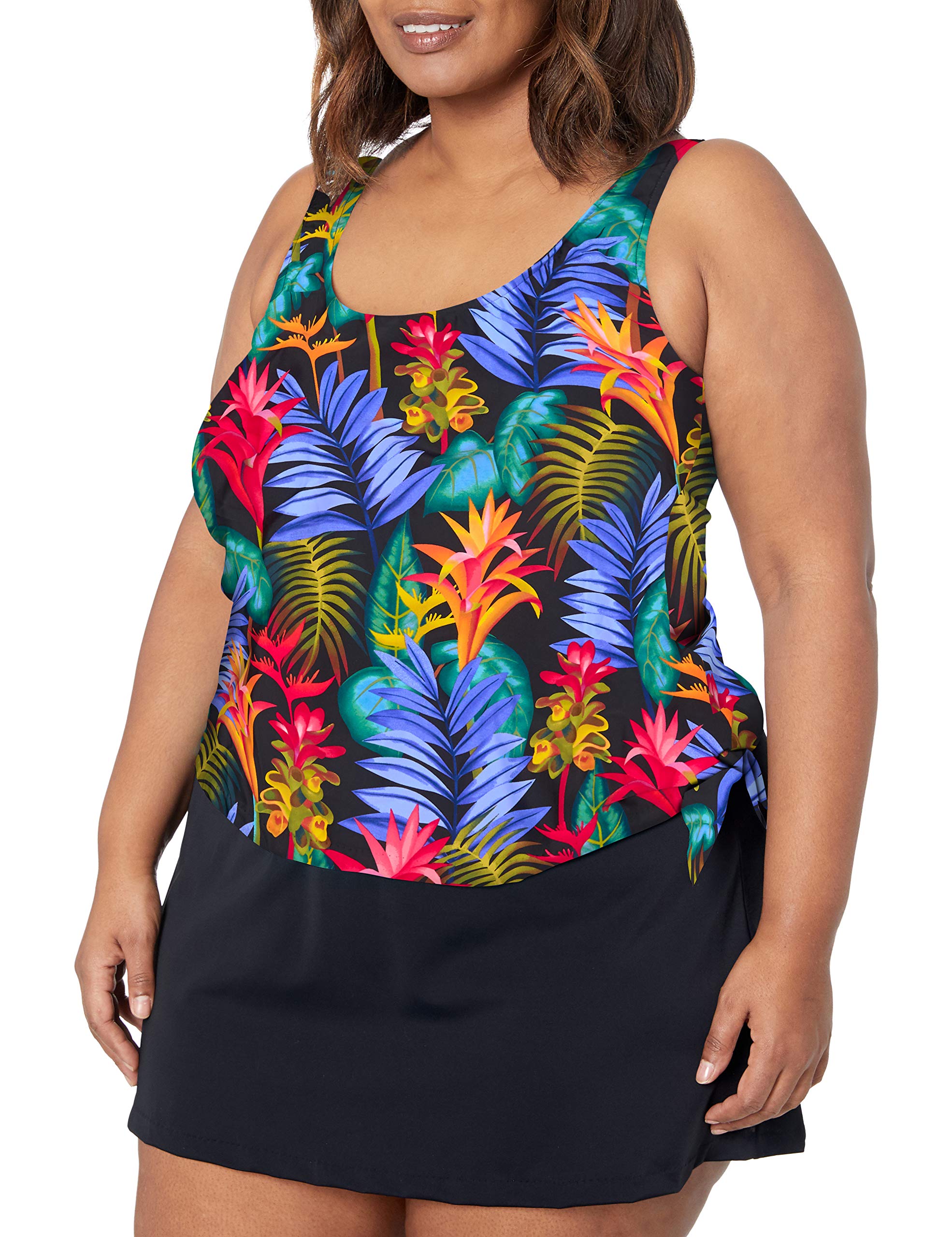 Women's Scoop Neck Faux Tankini Swim Dress One Piece Swimsuit - Flattering Swimwear for Beach, Pool & Vacation | Perfect for Summer Swimming, Resort Wear & Water Activities