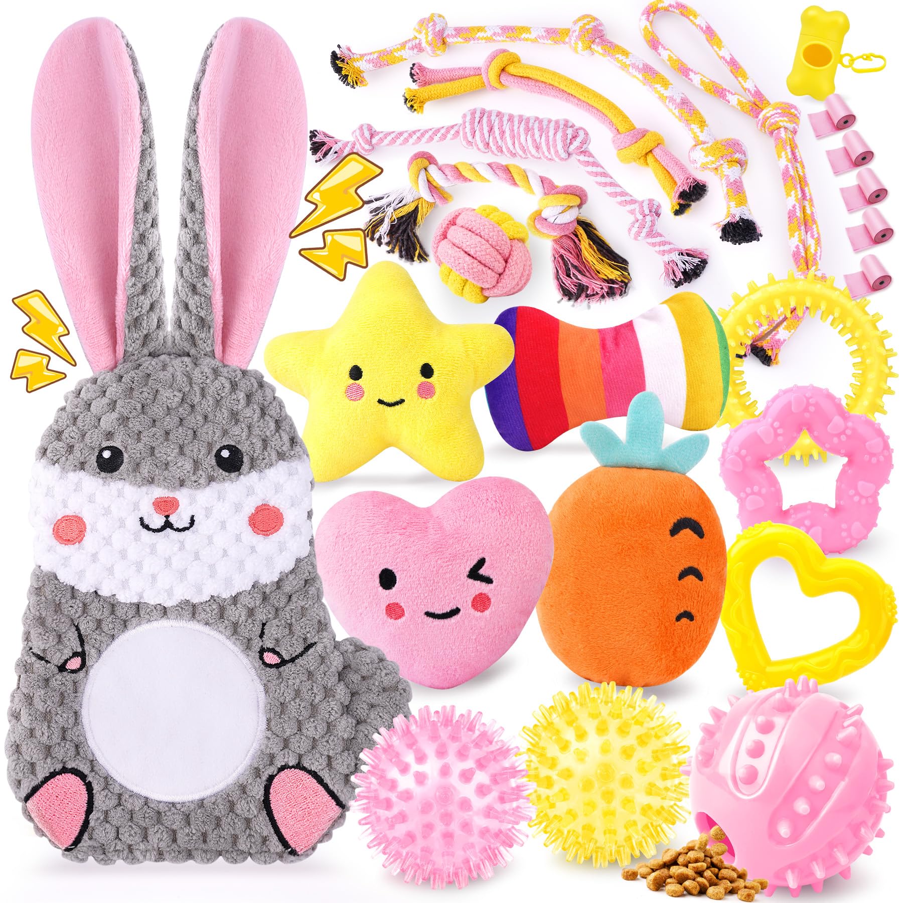 23 Pack Pink Puppy Teething Toys - Chew, Squeaky & Rope Toys for Small Dogs - Perfect for Playtime & Training