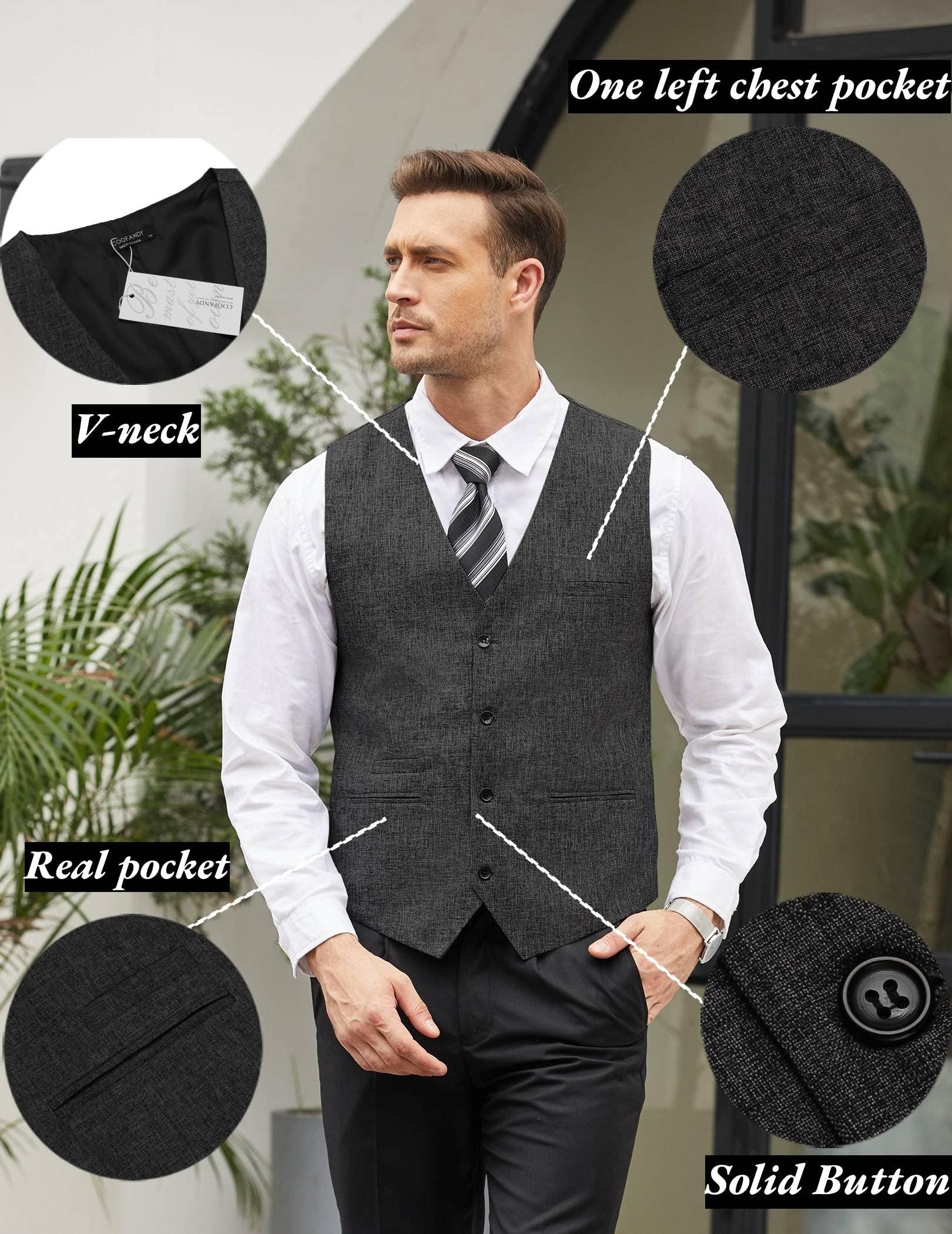 COOFANDY Men's Slim Fit Casual Business Vest - Lightweight Waistcoat for Office, Wedding & Formal Events | Breathable & Comfortable Suit Vest for Professional & Smart Casual Outfits