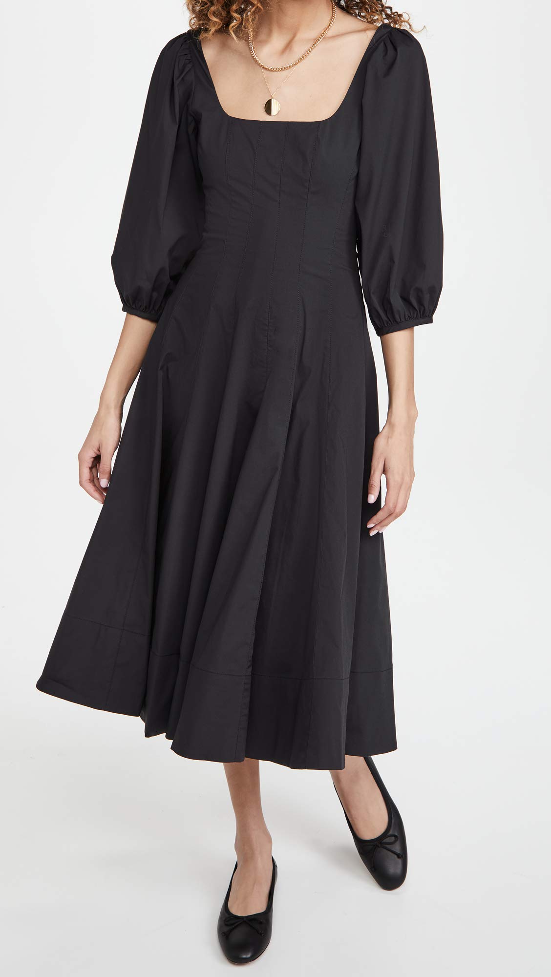 STAUD Women's Swells Dress - Flowy Midi Dress with Puff Sleeves & Square Neckline | Perfect for Summer, Beach, Vacation & Casual Outings