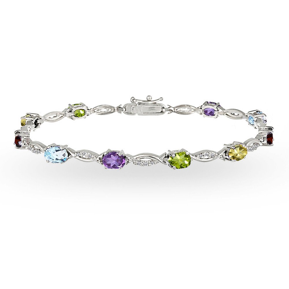 Women's Birthstone Bracelet | Oval Cut Swirl Design Tennis Bracelet | Genuine & Synthetic Gemstone Options | Sterling Silver or Gold Flash Silver | Gift Box Included | Perfect for Birthdays, Anniversaries & Special Occasions