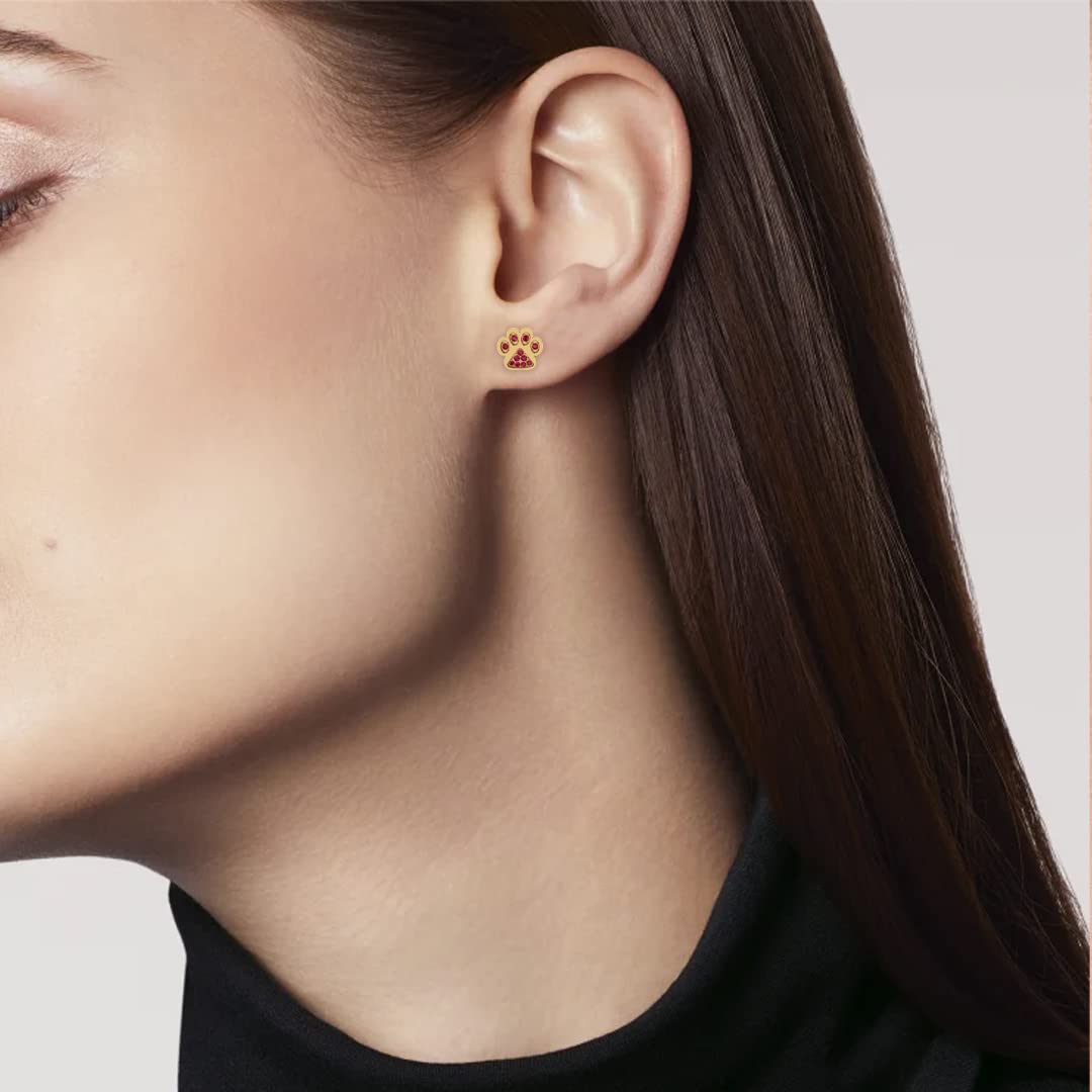 14K Yellow Gold Natural Gemstone Paw Earrings for Women - Valentine's Day Gift, Birthday Present, Anniversary Jewelry | Perfect for Casual Wear, Date Nights & Special Occasions