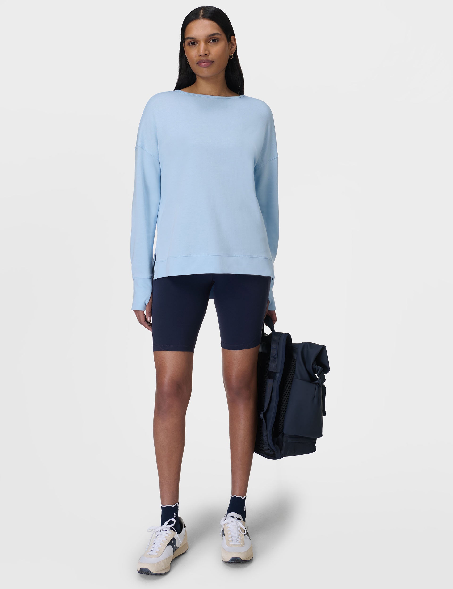 After Class Cross Back Sweatshirt for Women - Comfortable Breeze Blue Pullover | Perfect for Casual Wear, Lounging & College Campus Fashion