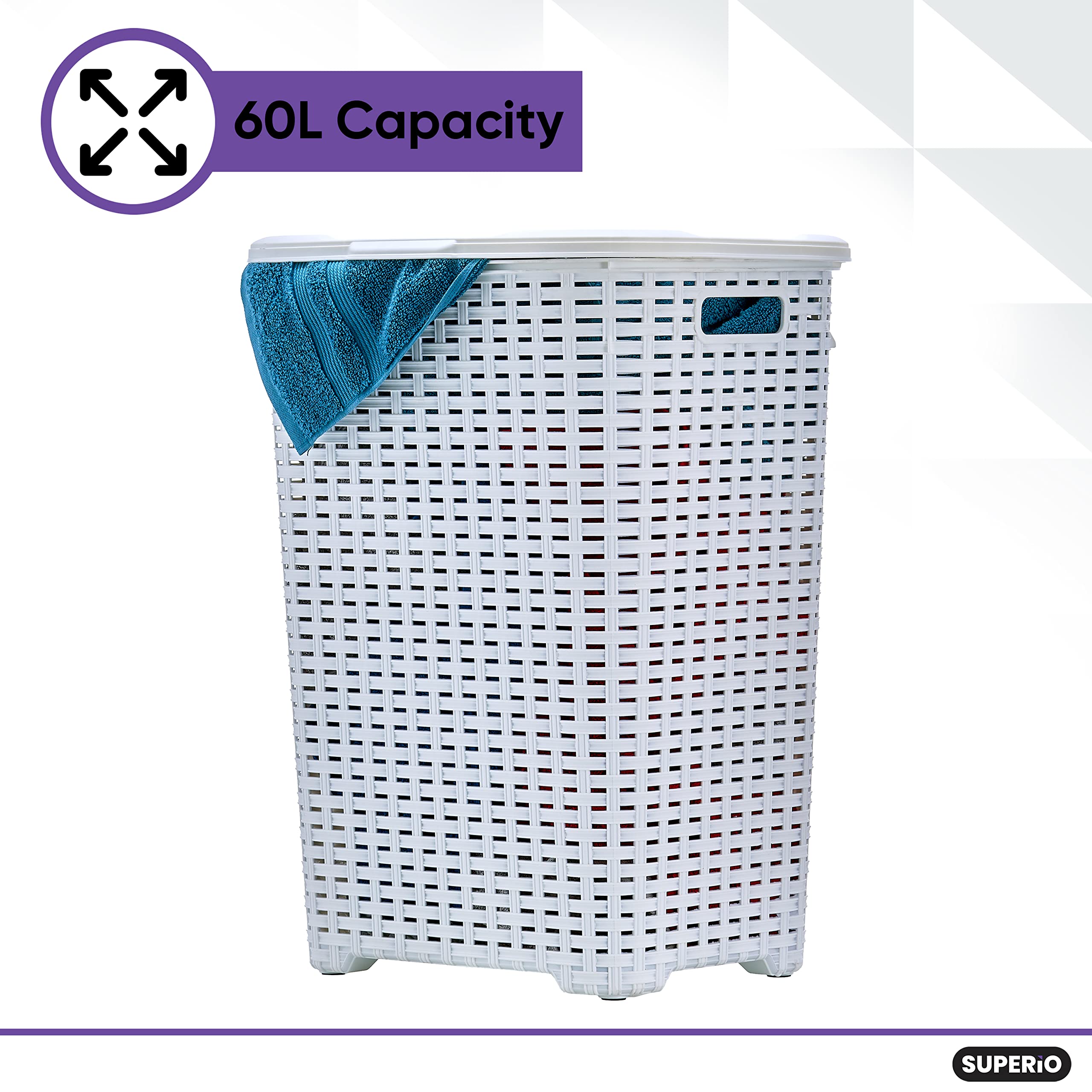 Premium Rattan Laundry Hamper and Basket Set - Wicker Style with White Base & Black Trim - Perfect for Bedroom, Bathroom, and Closet Organization