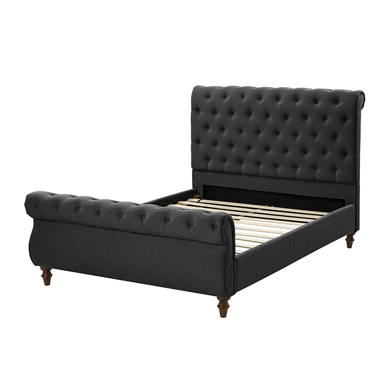 Deirdre Upholstered Sleigh Platform Bed - Queen Size with Solid Wood Frame & Luxe Fabric Headboard - Perfect for Modern Bedroom & Guest Room Decor
