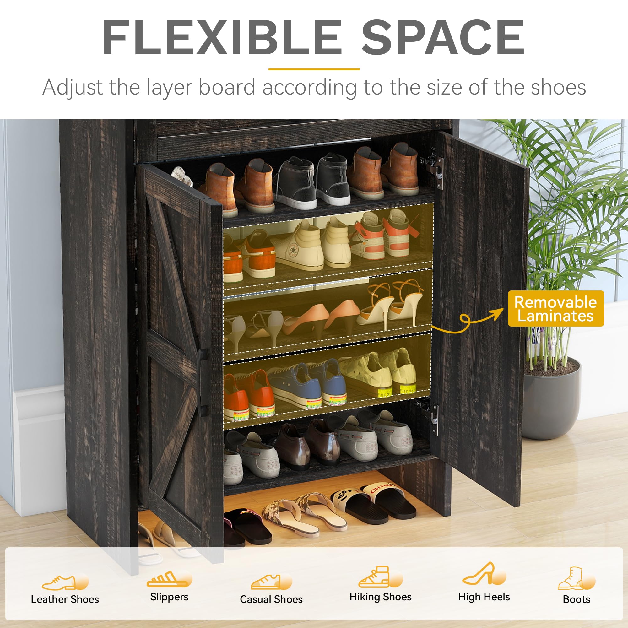 DWVO 6-Tier Shoe Storage Cabinet with Doors & Drawer - Adjustable Shelves Shoe Organizer for Entryway, Hallway & Living Room - Dark Rustic Oak Finish - Perfect for Small Spaces & Closet Organization