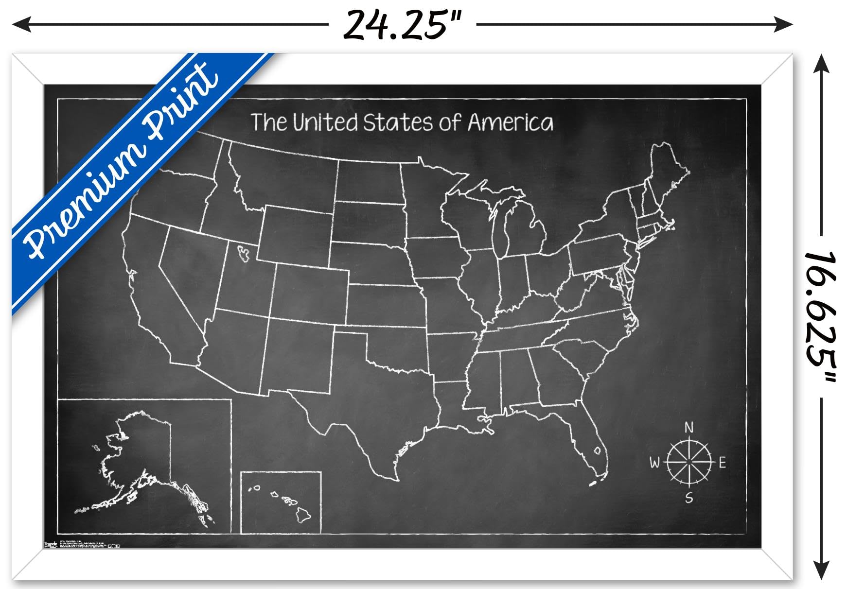 Trends International USA Chalkboard Map Wall Poster - 14.725