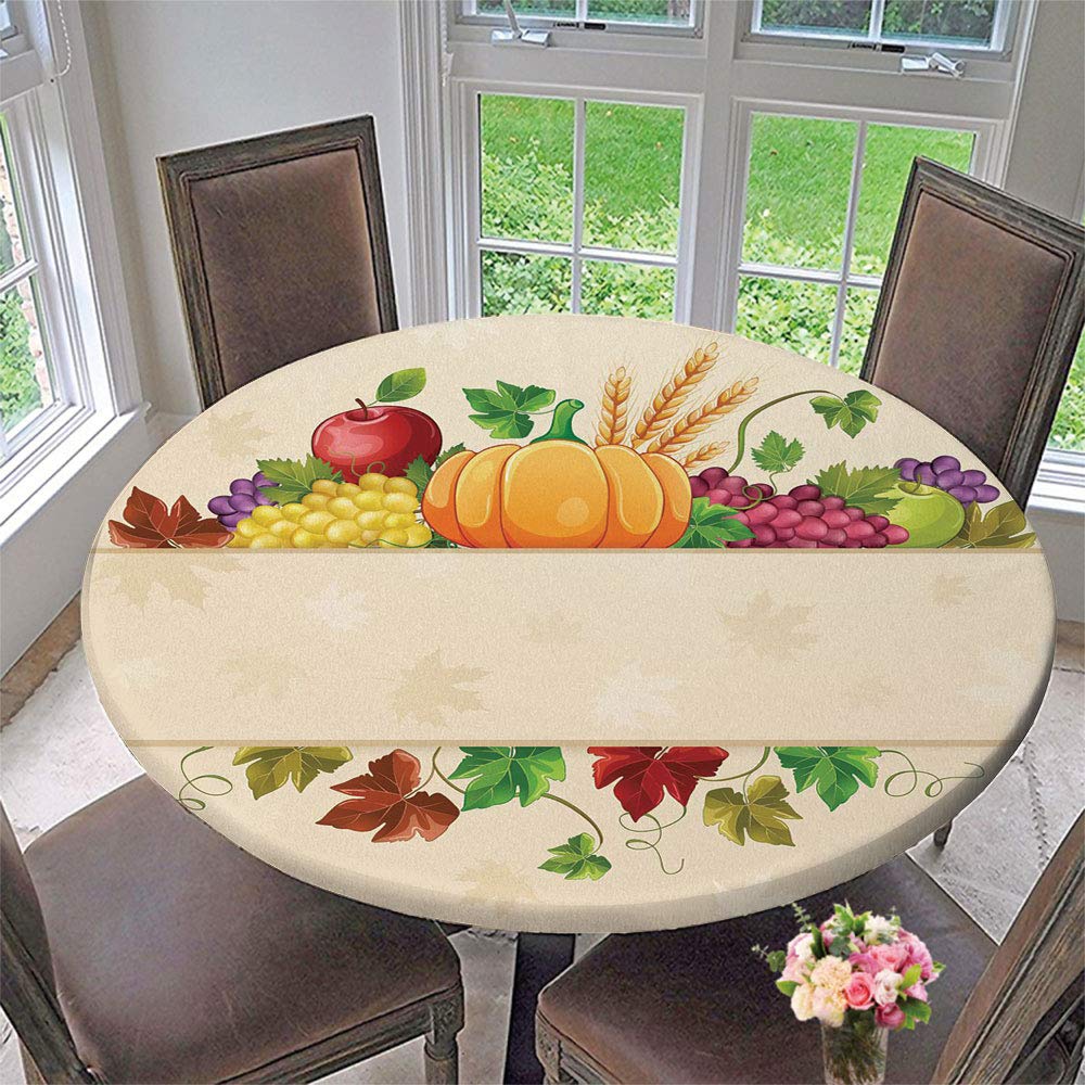 Elastic Edge Round Tablecloth - Autumn Thanksgiving Design - Fits 35