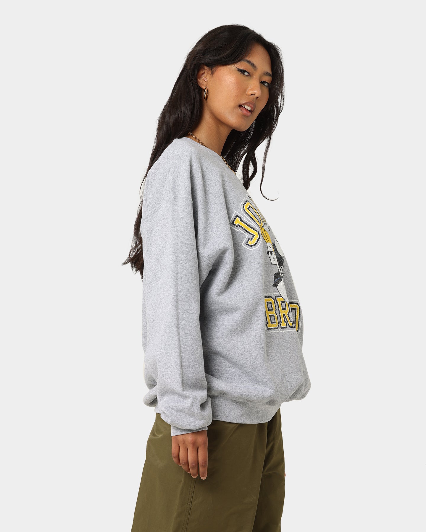 Johnny Bravo Crewneck Sweatshirt - Grey Vintage Graphic Hoodie for Men & Women | Casual Streetwear, Retro Cartoon Fashion, Unisex Pullover for Everyday Wear