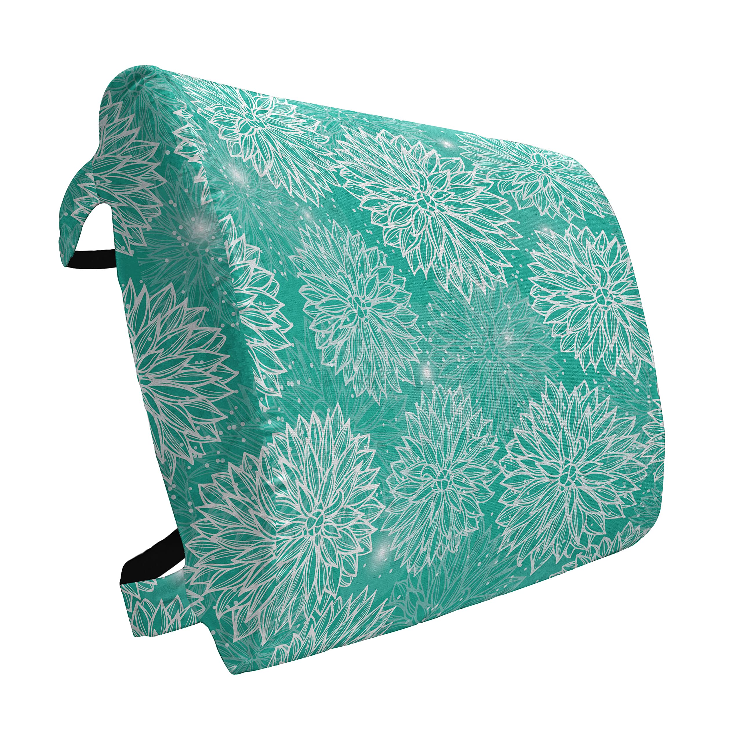 Ambesonne Dahlia Flower Lumbar Support Pillow - High Density Foam for Office Chairs & Car Seats - 14x13 Inch White Teal - Mother Earth Peony Design - Perfect for Home Office, Travel & Back Pain Relief