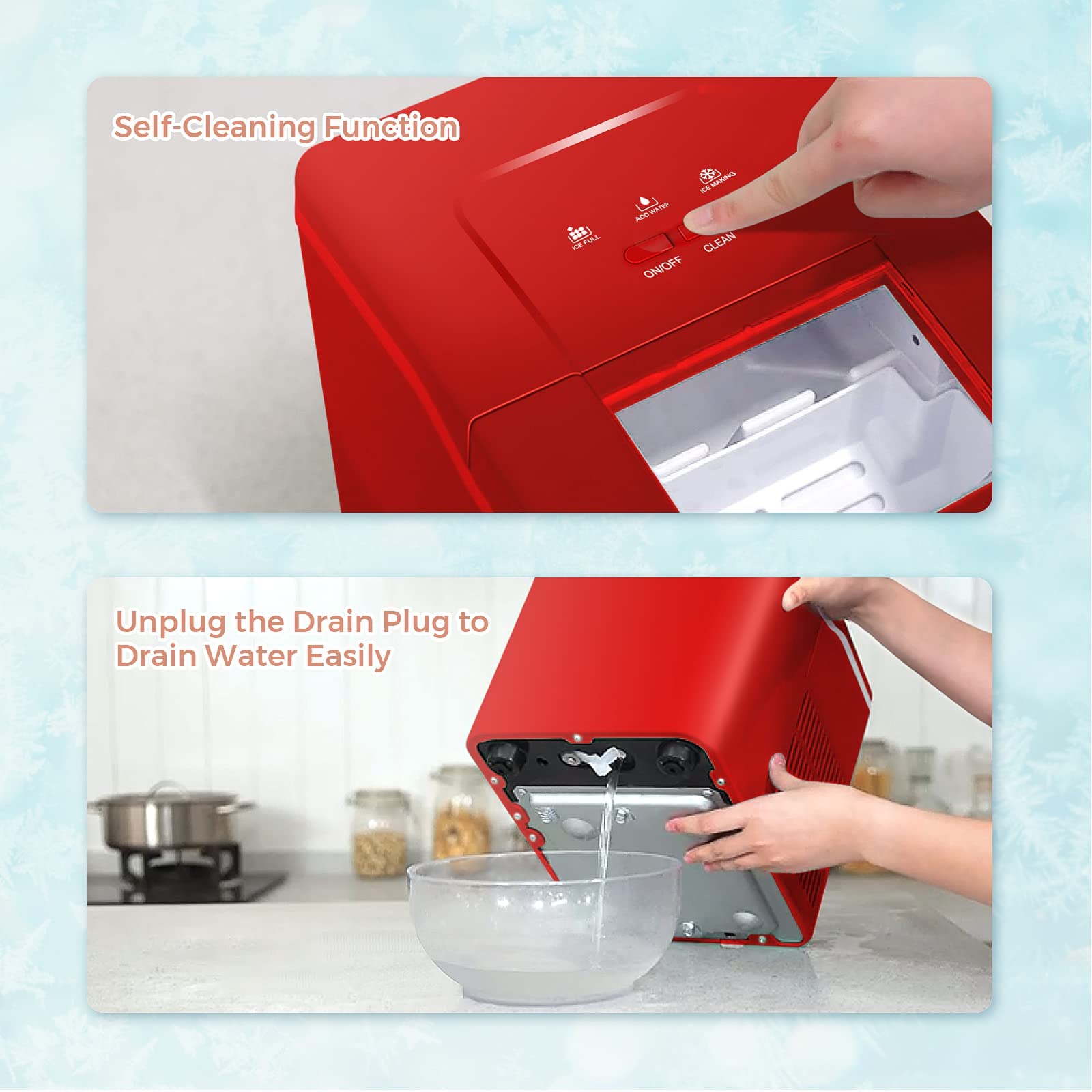 ARLIME Portable Countertop Ice Maker Machine - 26LBS/24H, Makes Ice in 8 Minutes - Includes Scoop & Basket - Perfect for Home, Office, Parties, Bars, Camping & Outdoor Events (Red)