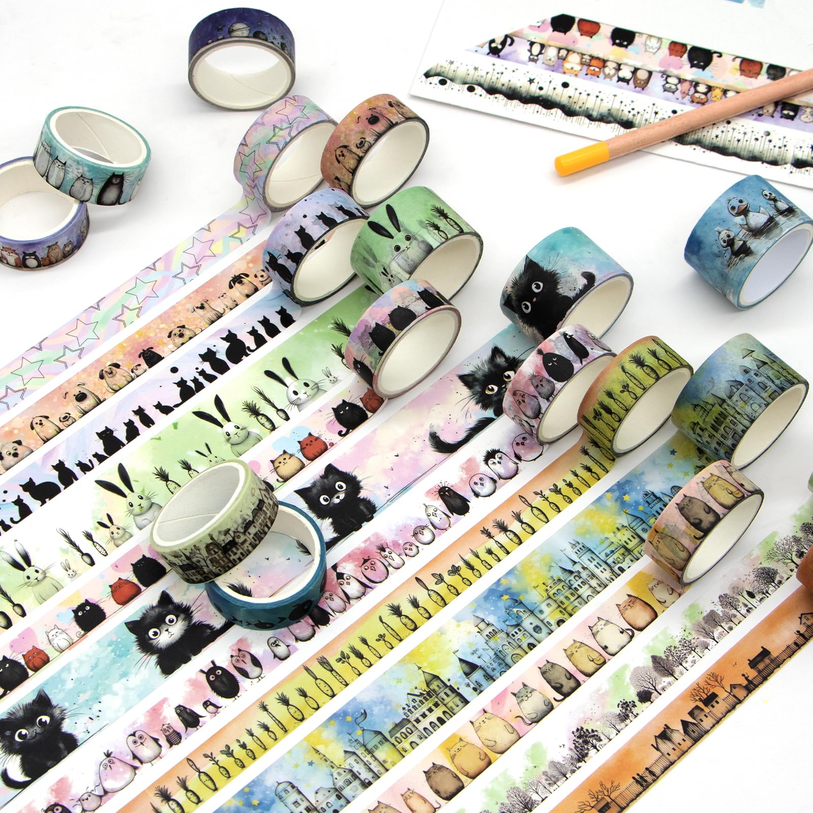 24 Rolls Kawaii Animal Washi Tape Set - Cute Decorative Tape for Scrapbooking, Bullet Journal, Junk Journal & Kids Crafts - Perfect for DIY Projects, Gift Wrapping & School Art Activities