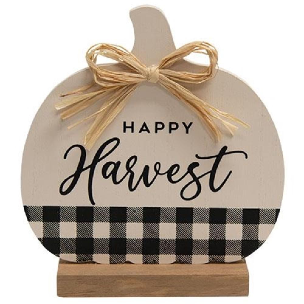 Happy Harvest Buffalo Check & White Pumpkin Fall Decor - Perfect for Thanksgiving, Halloween, and Autumn Home Decorating