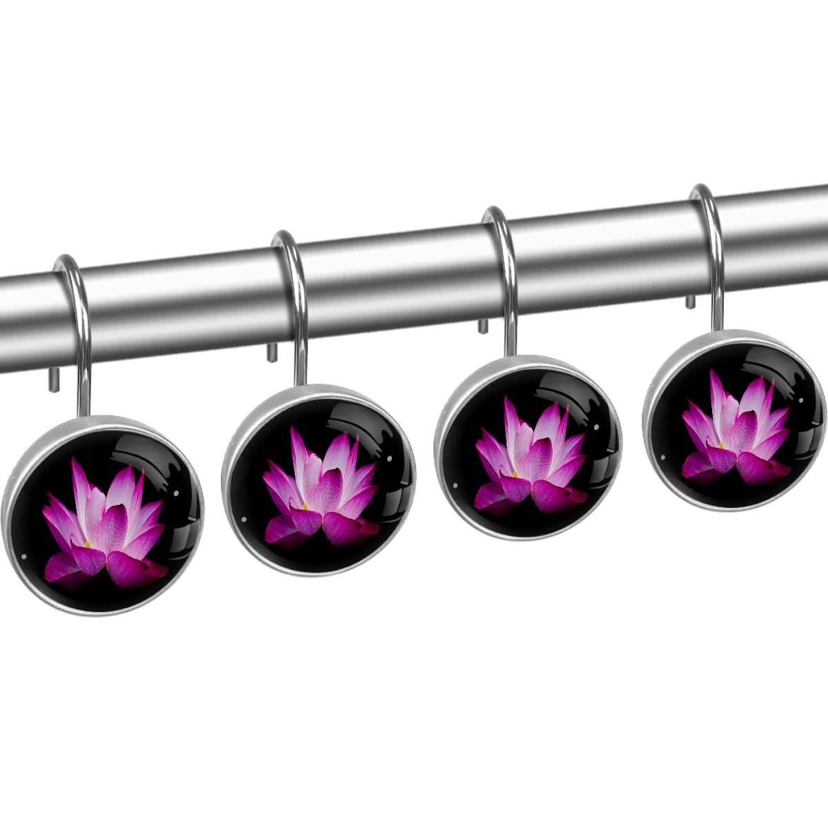 12-Pack Printed Lotus Shower Curtain Hooks - Rust-Resistant Bathroom Accessories for Shower Rods & Curtains - Elegant Home Decor for Spa-Like Bathroom Experience