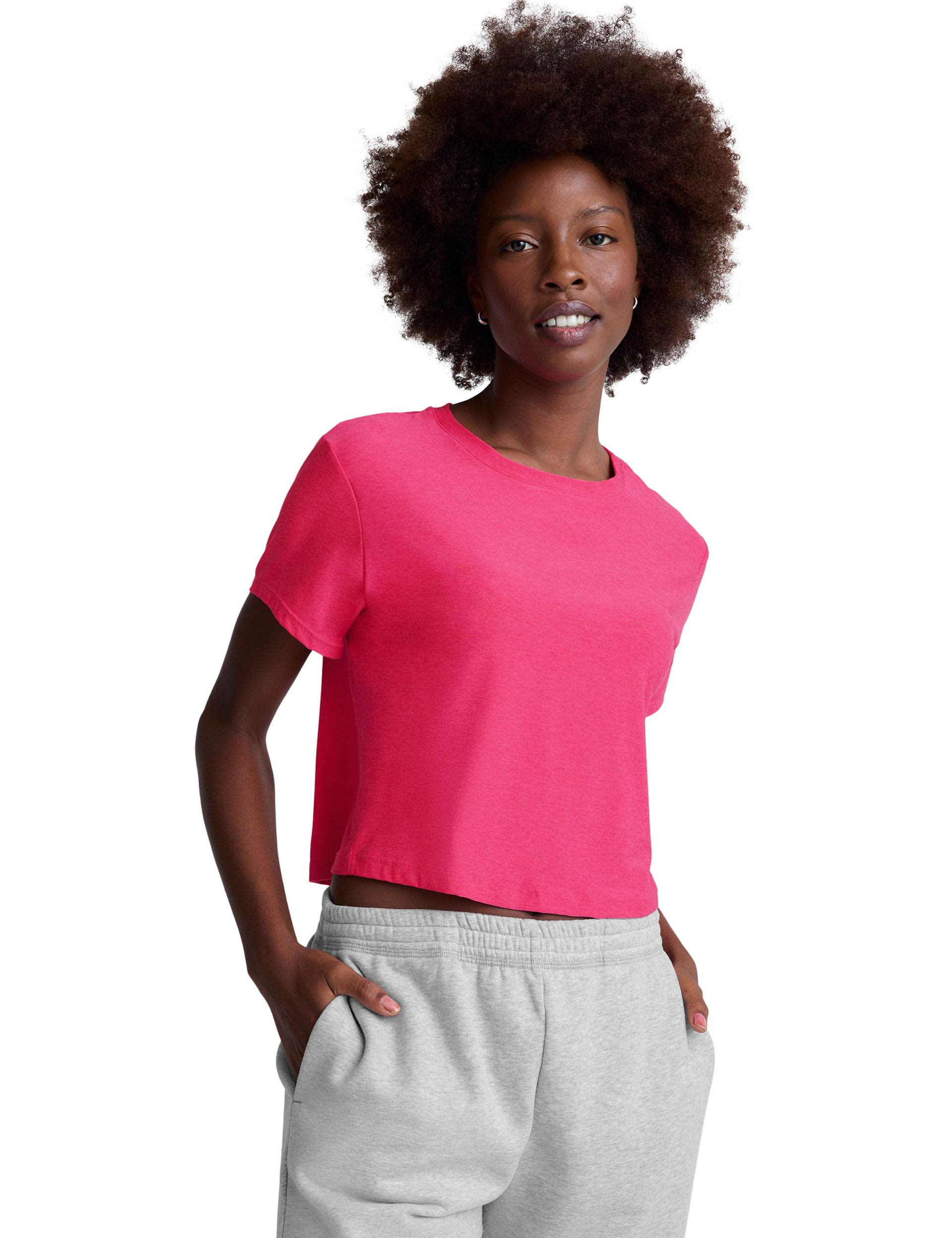 Featherweight Supreme Cropped Tee - Vivid Pink Heather | Women's Lightweight Casual T-Shirt for Summer Outfits & Streetwear