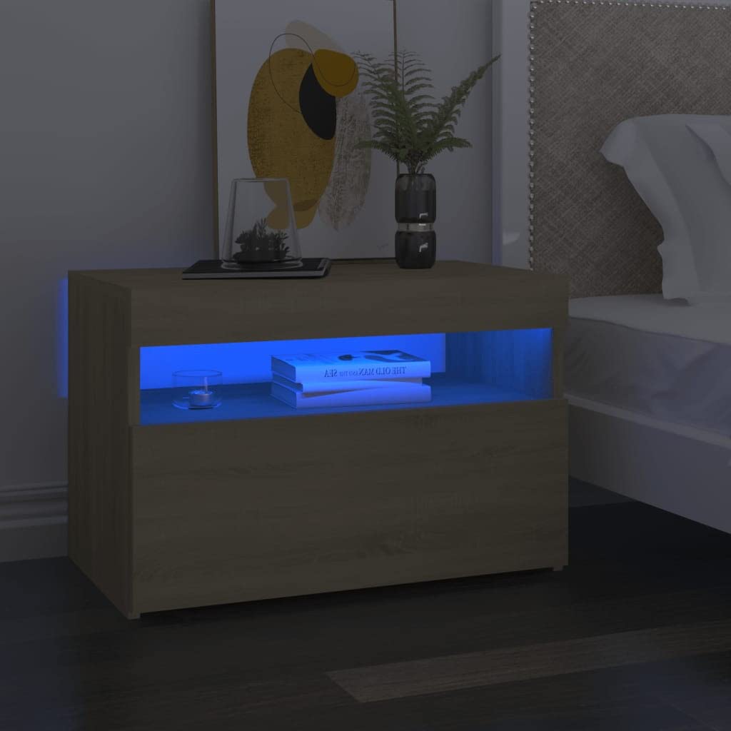 Modern LED Nightstand with Cabinet & 3-Tier Shelves - Set of 2, 24