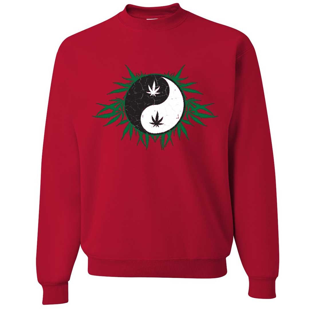 Stoner Yin Yang Pot Leaf Crewneck Sweatshirt | Cannabis Enthusiast Apparel | Unisex Streetwear for Music Festivals & 420 Celebrations