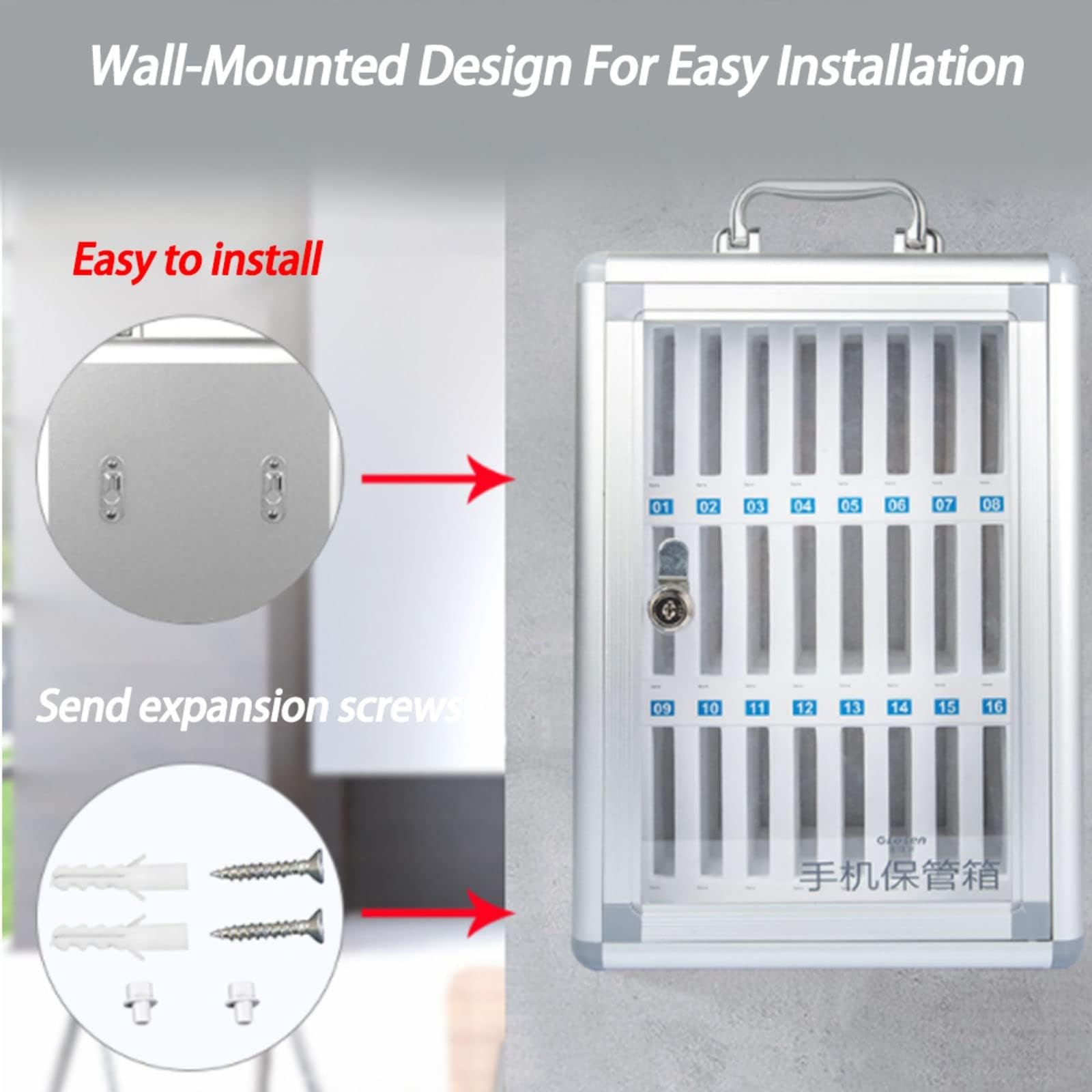 Wall-Mounted Cell Phone Storage Locker with Safety Lock - 12 Slot Organizer for Classroom & Office Use | Portable Handheld Design for Easy Transport | Perfect for Schools, Meetings & Shared Workspaces