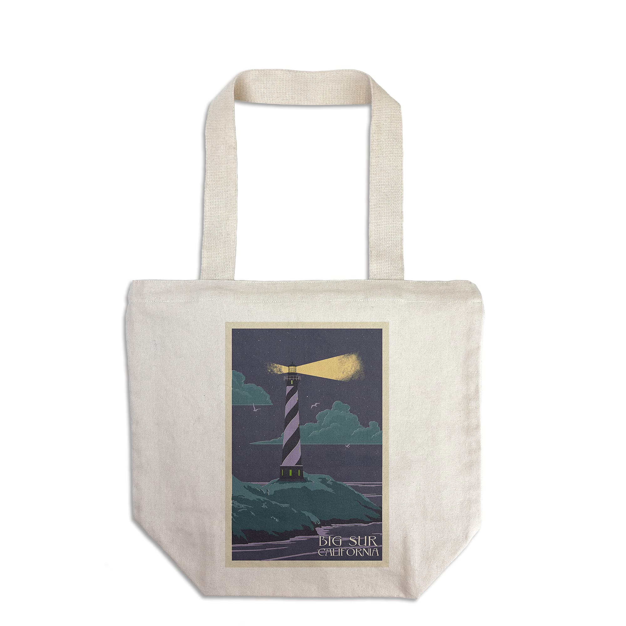Big Sur California Lighthouse Letter Press Tote Bag - 100% Cotton Canvas Reusable Shopping Bag for Beach, Grocery & Everyday Use