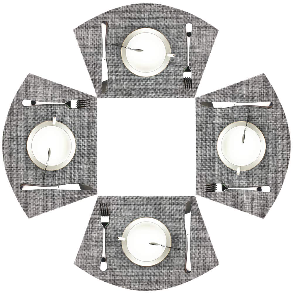 Non-Slip Vinyl Placemats Set of 4 - Heat-Resistant Woven Round Table Mats for Dining - Easy to Clean & Washable (Gray) - Perfect for Everyday Meals, Dinner Parties & Outdoor Picnics