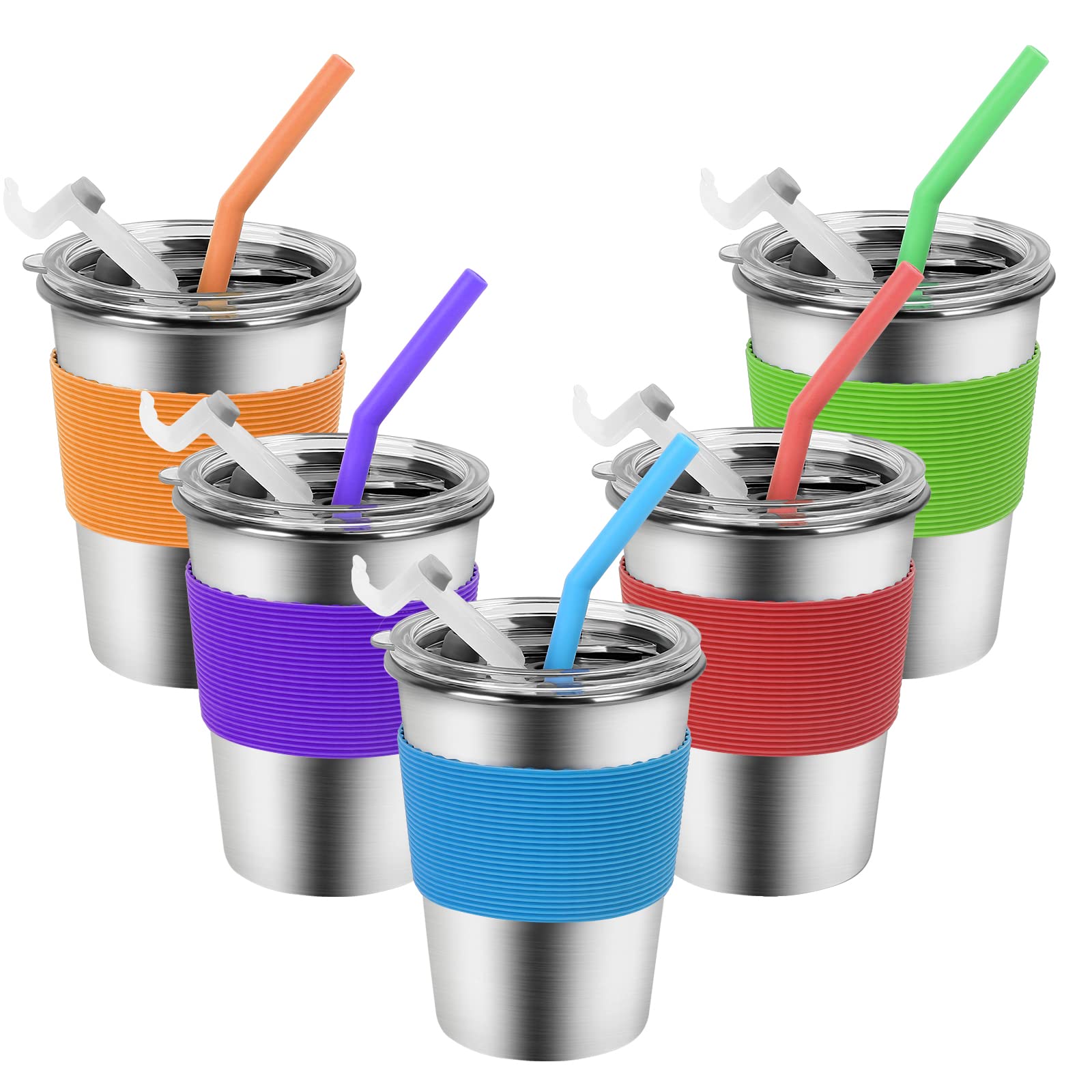 Yummy Sam 12oz Stainless Steel Kids Cups with Silicone Straws & Lids - Spill-Proof, Unbreakable Toddler Tumblers - Dishwasher Safe, Insulated Sleeve for Hot/Cold Drinks - 5 Pack - Perfect for School, Travel, and Outdoor Activities