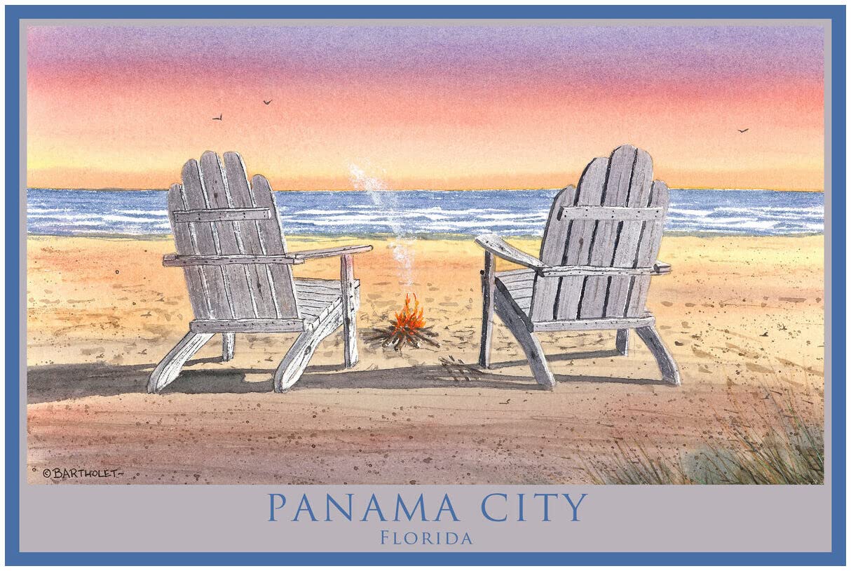 Panama City Florida Adirondack Chairs Beach Watercolor Art Print - 30