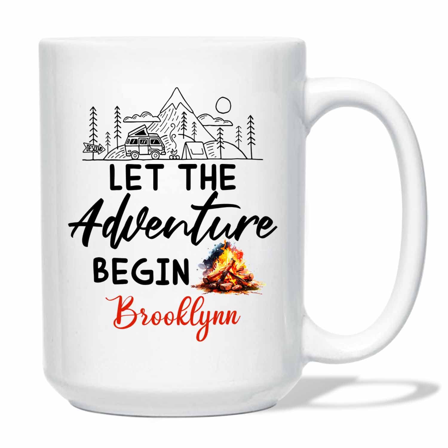 Personalized Camper Coffee Mug with Name - Custom Travel Mug for Camping Enthusiasts - 11oz & 15oz Ceramic Tea Cup - Unique Camping Gift for Outdoor Adventures - Perfect for Hiking, RV Trips & Backpacking