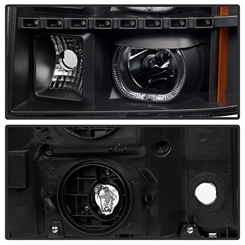 XTUNE LED Halo Projector Headlights for 2007-2013 GMC Sierra 1500/2500/3500 - Black Housing with Clear Lens - DRL Angel Eyes - High/Low Beam - Perfect for Night Driving & Off-Road Adventures