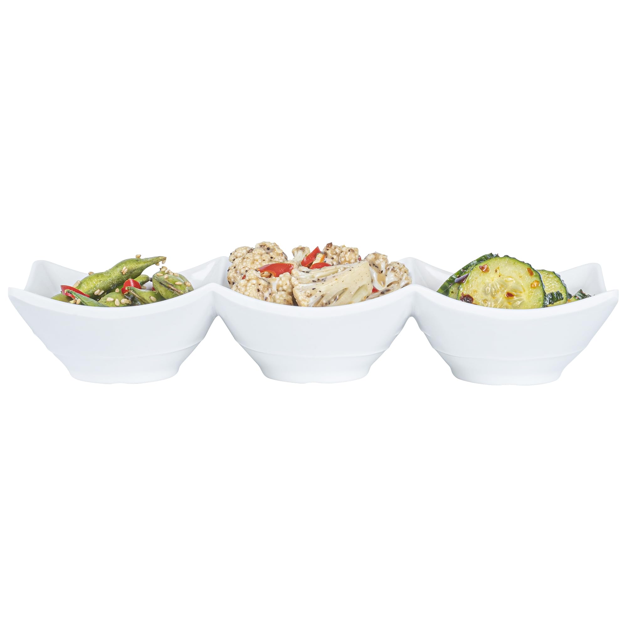 Voga 8.5 oz Square Melamine Serving Dishes - 3 Compartment Appetizer Plates for Dips, Snacks & Condiments | Durable Restaurantware for Catering, Parties & Home Entertaining