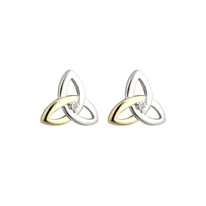 10K Gold Diamond Silver Trinity Knot Stud Earrings for Women - Elegant Celtic Jewelry Gift for Anniversary, Wedding & Everyday Wear