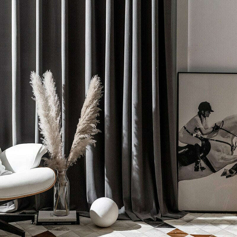 Luxury Modern Herringbone Designer Velvet Curtains - Gray Blackout Drapes for Living Room & Bedroom - Elegant Home Decor & Light Blocking Window Treatments