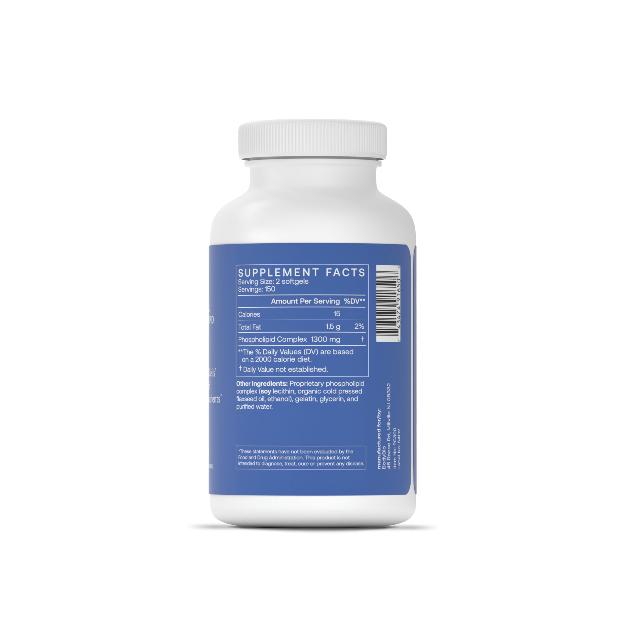 BodyBio PC 300 Softgels - Premium Brain Supplement for Memory, Focus & Mental Clarity - Liposomal Phosphatidylcholine for Enhanced Absorption - Supports Cognitive Function & Brain Health for Students, Professionals & Seniors