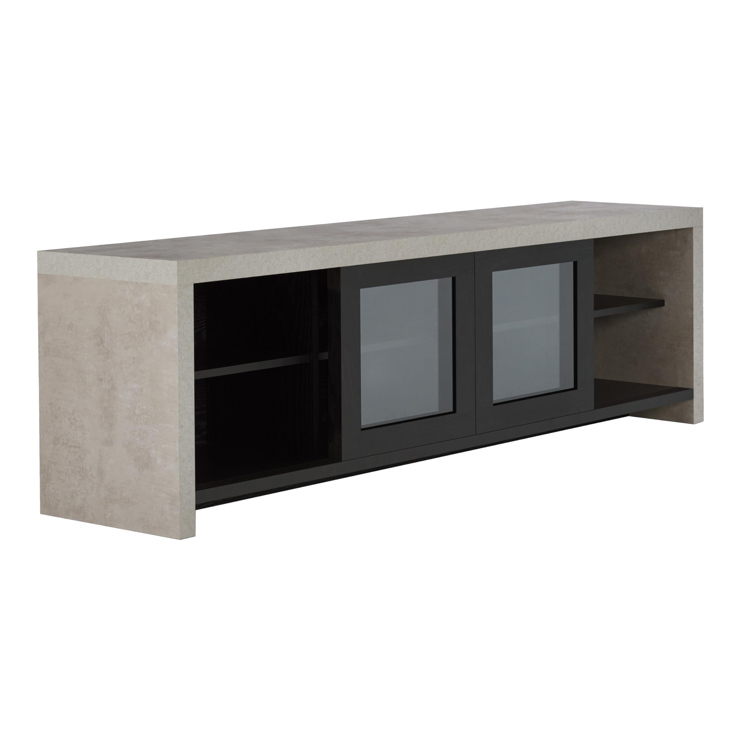 Modern Sliding Glass Door TV Stand - Black & Cement Finish - 24/7 Shop at Home Nouel - Perfect for Living Room, Bedroom & Home Theater Setup