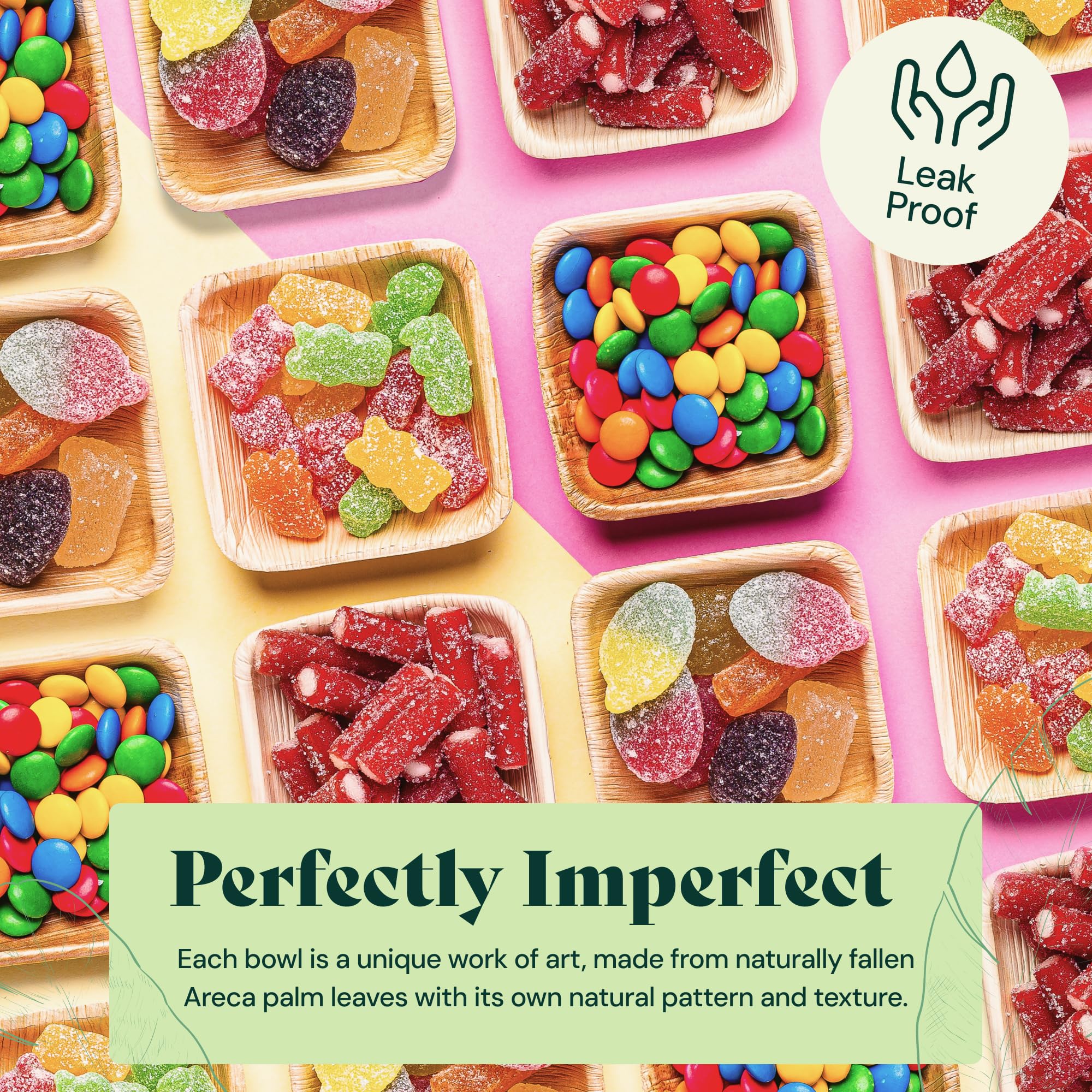 Eco-Friendly 3 Inch Square Mini Palm Leaf Plates (50 Pack) - 100% Compostable & Biodegradable Disposable Dinnerware for Weddings, Parties, Events - Perfect for Cocktail Appetizers, Desserts & Small Bites