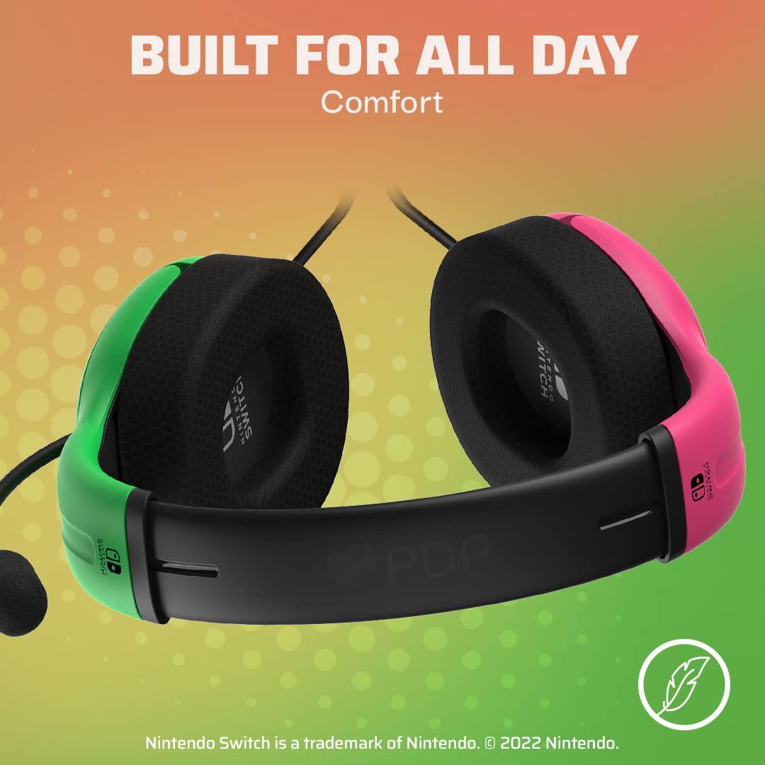 PDP Gaming LVL40 Stereo Headset with Microphone - Compatible with Nintendo Switch, PC, iPad, Mac, Laptop - Noise Cancelling Mic, Lightweight On-Ear Headphones, 3.5mm Jack in Pink & Green - Perfect for Gaming, Online Classes & Remote Work