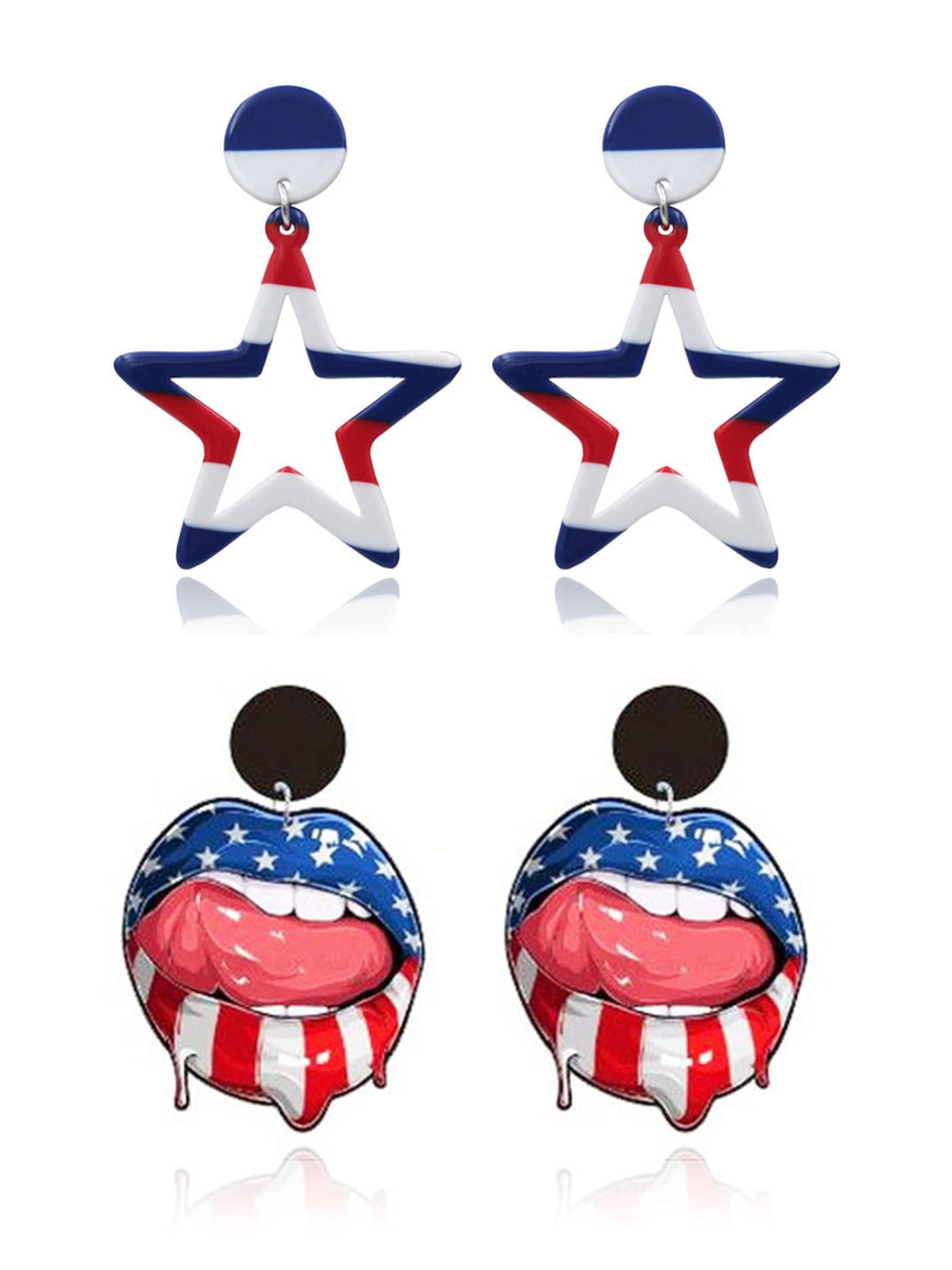 4th of July Patriotic Earrings for Women - Red White & Blue Star Dangle Drop Earrings - USA Flag Independence Day Jewelry Accessories - Perfect for 4th of July Outfits, Parties & Festive Celebrations